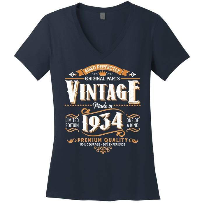 Vintage Made In 1934 90th Birthday Aged Perfectly Original Parts Women's V-Neck T-Shirt