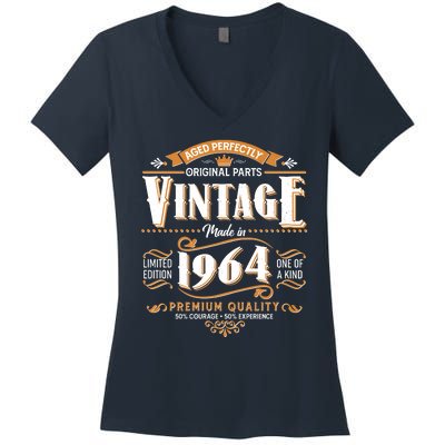 Vintage Made In 1964 60th Birthday Aged Perfectly Original Parts Women's V-Neck T-Shirt