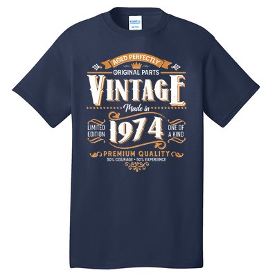 Vintage Made In 1974 50th Birthday Aged Perfectly Original Parts Tall T-Shirt