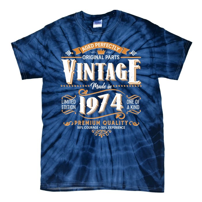 Vintage Made In 1974 50th Birthday Aged Perfectly Original Parts Tie-Dye T-Shirt