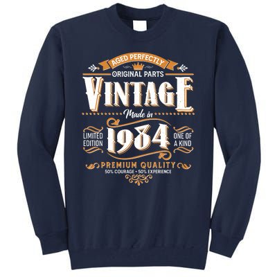 Vintage Made In 1984 40th Birthday Aged Perfectly Original Parts Tall Sweatshirt