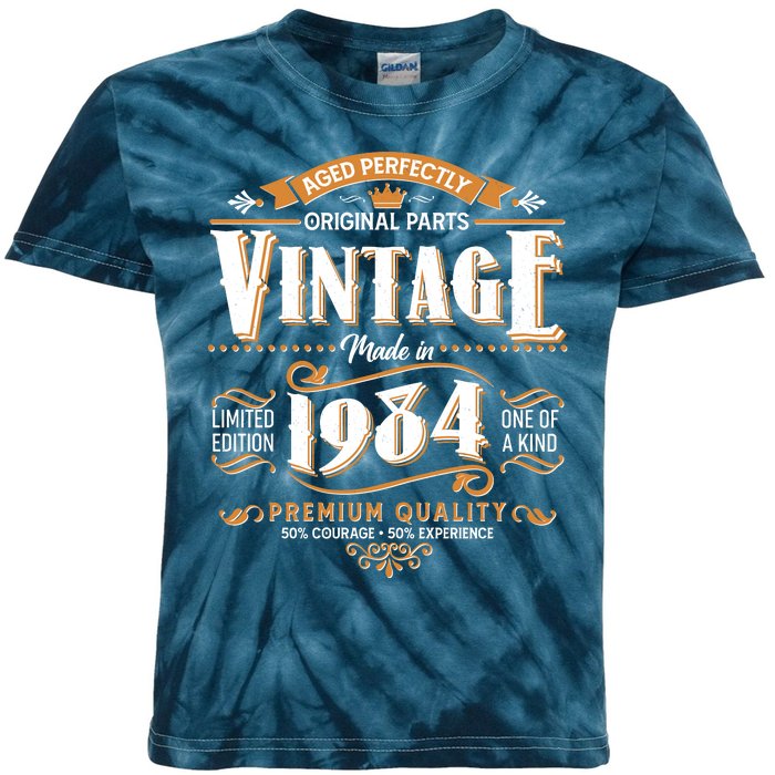 Vintage Made In 1984 40th Birthday Aged Perfectly Original Parts Kids Tie-Dye T-Shirt