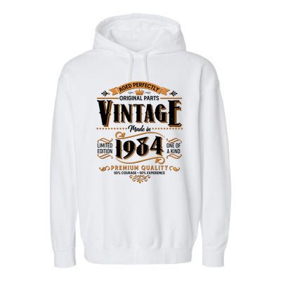 Vintage Made In 1984 40th Birthday Aged Perfectly Original Parts Garment-Dyed Fleece Hoodie