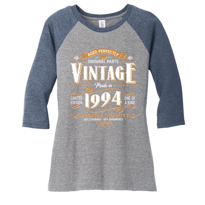 Vintage Made In 1994 30th Birthday Aged Perfectly Original Parts Women's Tri-Blend 3/4-Sleeve Raglan Shirt