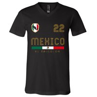 Vintage Mexico Jersey Futbol Soccer Flag V-Neck T-Shirt