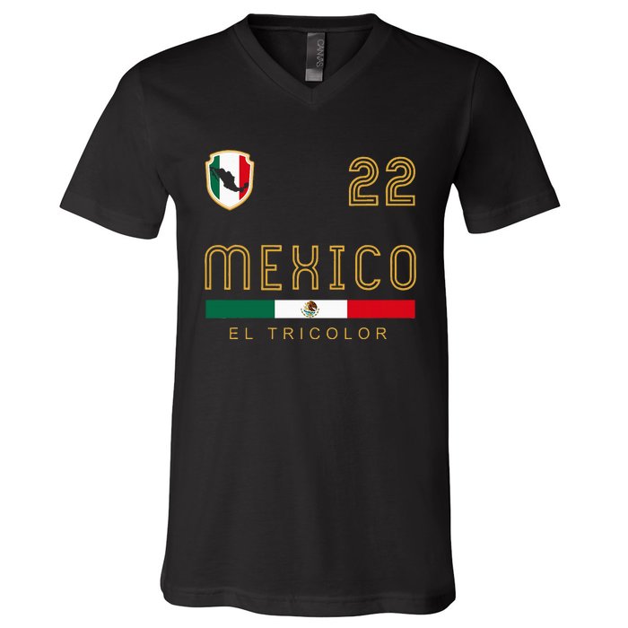 Vintage Mexico Jersey Futbol Soccer Flag V-Neck T-Shirt