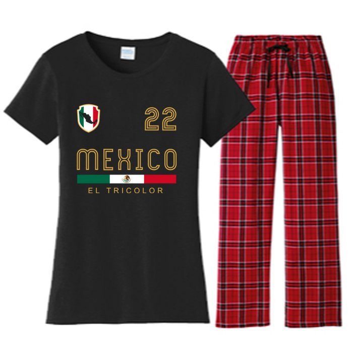 Vintage Mexico Jersey Futbol Soccer Flag Fan Gift Women's Flannel Pajama Set