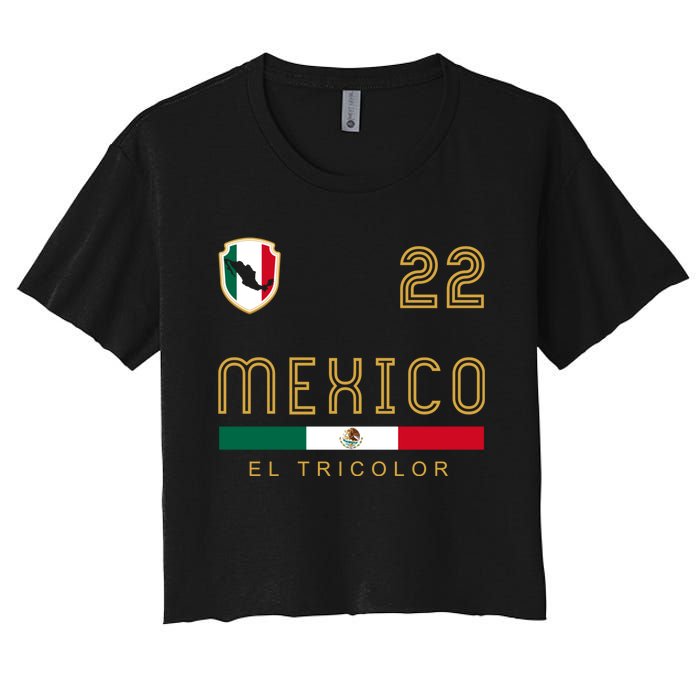 Vintage Mexico Jersey Futbol Soccer Flag Fan Gift Women's Crop Top Tee