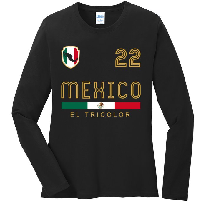 Vintage Mexico Jersey Futbol Soccer Flag Fan Gift Ladies Long Sleeve Shirt