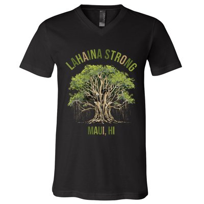 Vintage Maui Lahaina Hawaii Old Banyan Tree Strong For All V-Neck T-Shirt