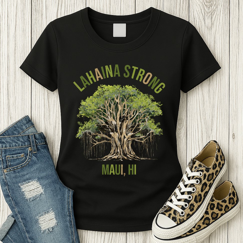 Vintage Maui Lahaina Hawaii Old Banyan Tree Strong For All Womens T-Shirt