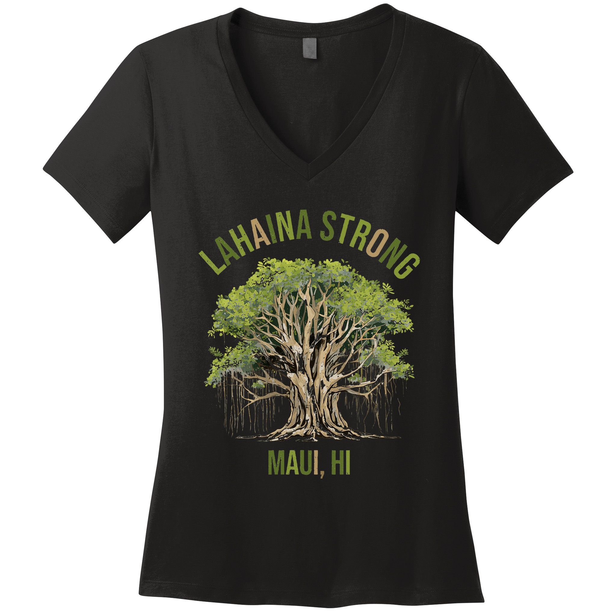 Vintage Maui Lahaina Hawaii Old Banyan Tree Strong For All Women's V-Neck T-Shirt
