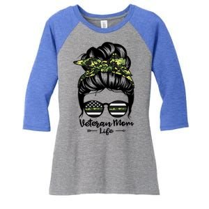 Veteran Mom Life Messy Bun Hair Funny Veteran Mom Gift Women's Tri-Blend 3/4-Sleeve Raglan Shirt