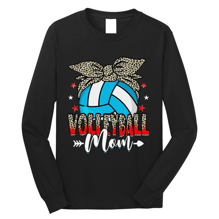 Volleyball Mom Life Game Day Leopard Cute Mother's Day Long Sleeve Shirt