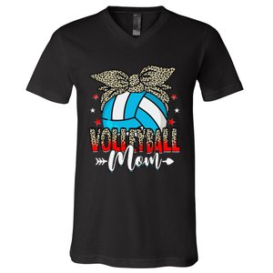 Volleyball Mom Life Game Day Leopard Cute Mother's Day V-Neck T-Shirt