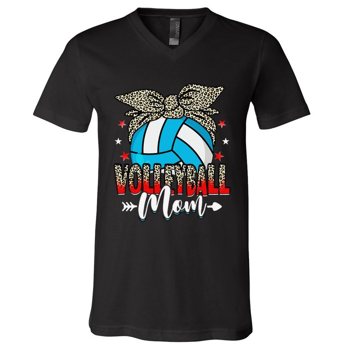 Volleyball Mom Life Game Day Leopard Cute Mother's Day V-Neck T-Shirt