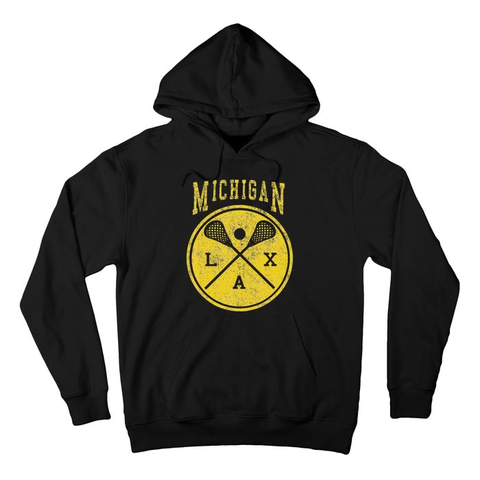 Vintage Michigan Lacrosse Distressed Lax Hoodie