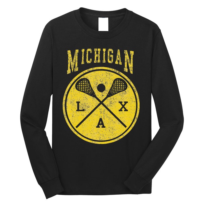 Vintage Michigan Lacrosse Distressed Lax Long Sleeve Shirt