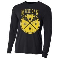 Vintage Michigan Lacrosse Distressed Lax Cooling Performance Long Sleeve Crew