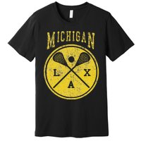 Vintage Michigan Lacrosse Distressed Lax Premium T-Shirt