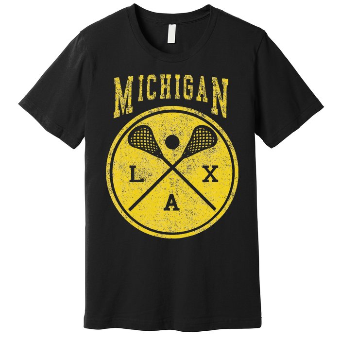 Vintage Michigan Lacrosse Distressed Lax Premium T-Shirt