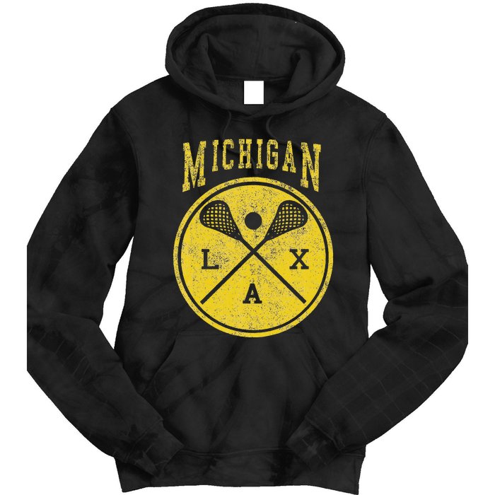 Vintage Michigan Lacrosse Distressed Lax Tie Dye Hoodie