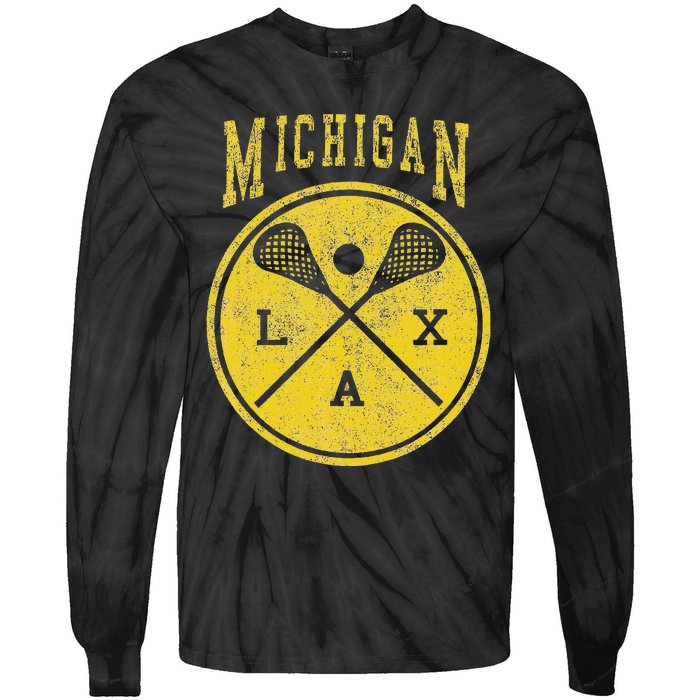 Vintage Michigan Lacrosse Distressed Lax Tie-Dye Long Sleeve Shirt