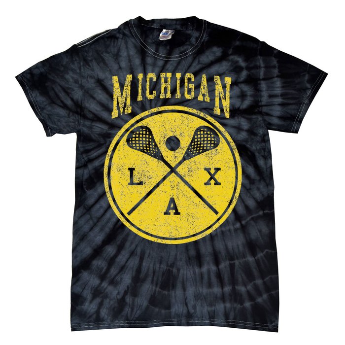 Vintage Michigan Lacrosse Distressed Lax Tie-Dye T-Shirt