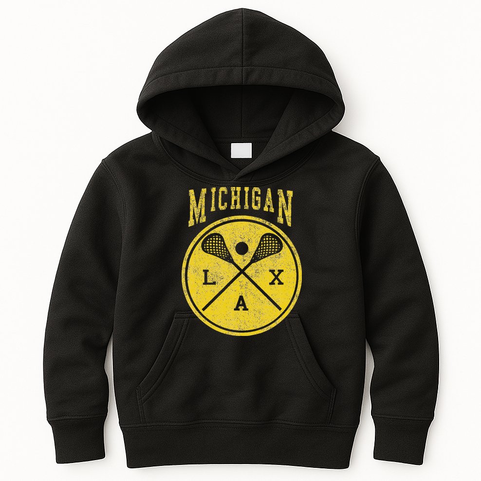 Vintage Michigan Lacrosse Distressed Lax Kids Hoodie