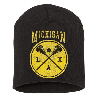 Vintage Michigan Lacrosse Distressed Lax Short Acrylic Beanie