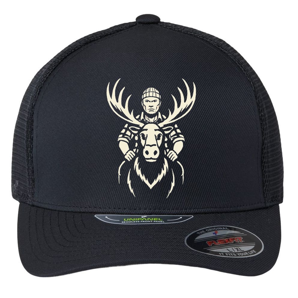 Vintage Moose Lumberjack Wilderness Adventure Flexfit Unipanel Trucker Cap