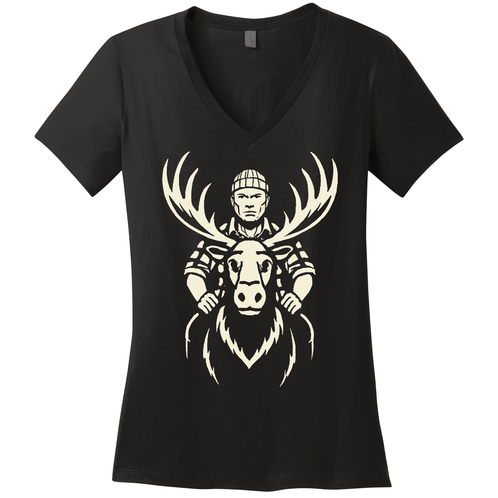 Vintage Moose Lumberjack Wilderness Adventure Women's V-Neck T-Shirt