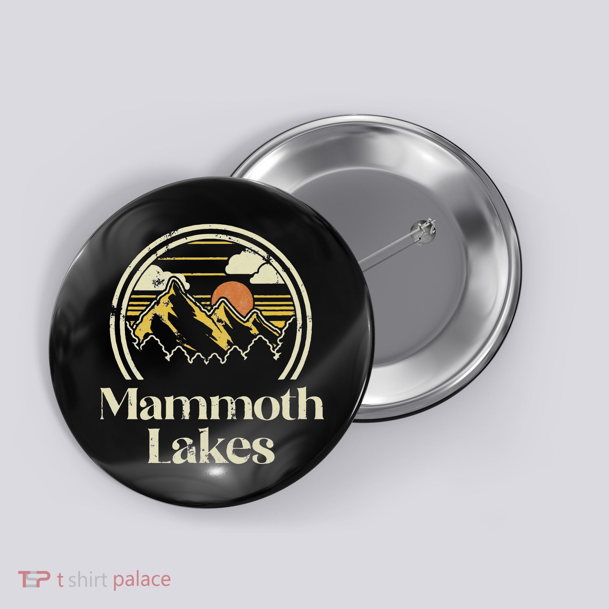 Vintage Mammoth Lakes Mountains California Hiking Camp Retro Button