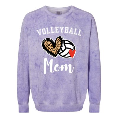 Volleyball Mom Leopard Heart Funny Gift Colorblast Crewneck Sweatshirt