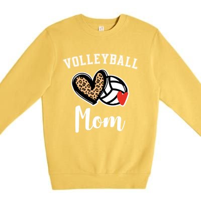 Volleyball Mom Leopard Heart Funny Gift Premium Crewneck Sweatshirt