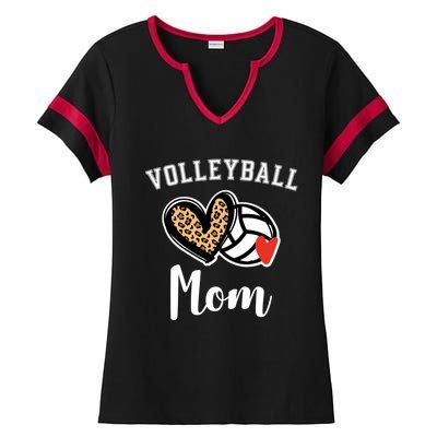 Volleyball Mom Leopard Heart Funny Gift Ladies Halftime Notch Neck Tee