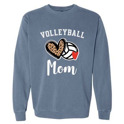 Volleyball Mom Leopard Heart Funny Gift Garment-Dyed Sweatshirt