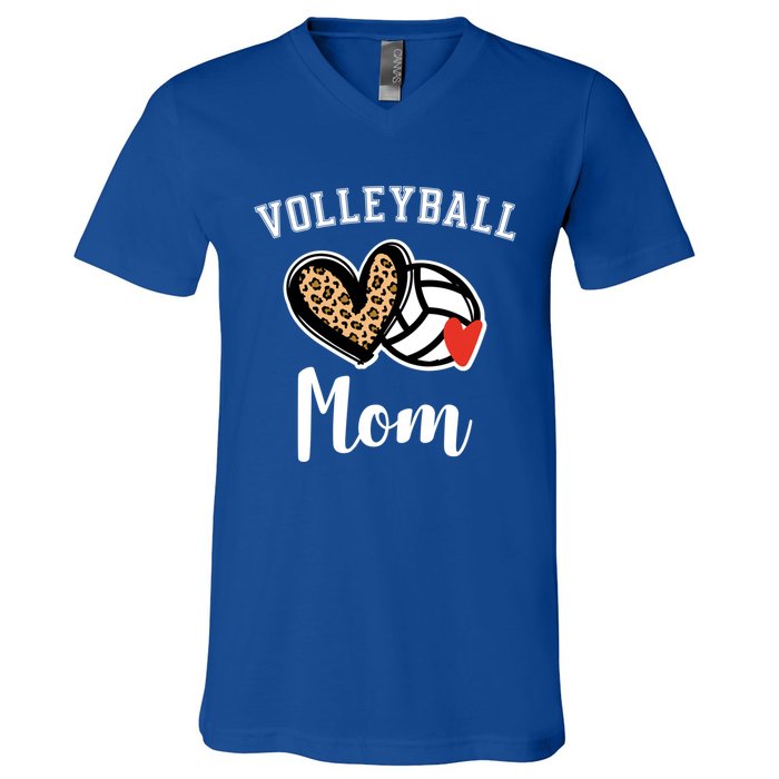 Volleyball Mom Leopard Heart Funny Gift V-Neck T-Shirt