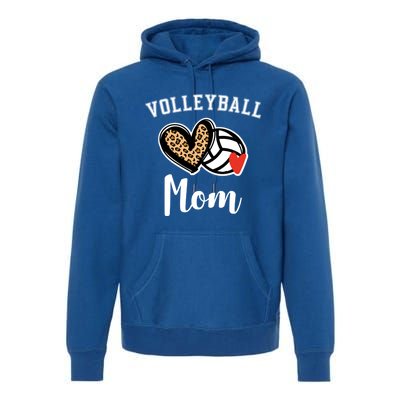 Volleyball Mom Leopard Heart Funny Gift Premium Hoodie