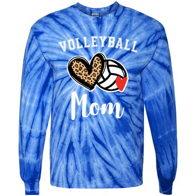 Volleyball Mom Leopard Heart Funny Gift Tie-Dye Long Sleeve Shirt