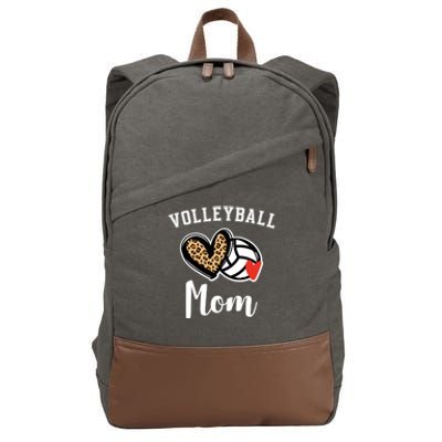 Volleyball Mom Leopard Heart Funny Gift Cotton Canvas Backpack