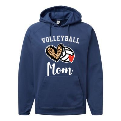 Volleyball Mom Leopard Heart Funny Gift Performance Fleece Hoodie