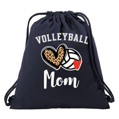 Volleyball Mom Leopard Heart Funny Gift Drawstring Bag