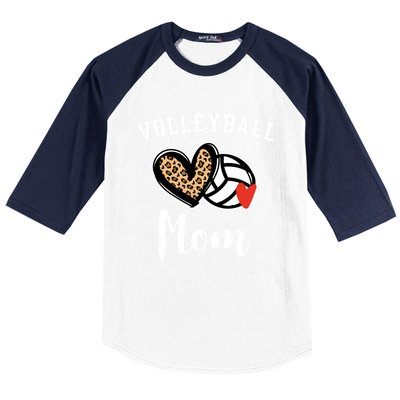 Volleyball Mom Leopard Heart Funny Gift Baseball Sleeve Shirt