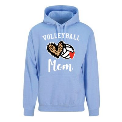 Volleyball Mom Leopard Heart Funny Gift Unisex Surf Hoodie