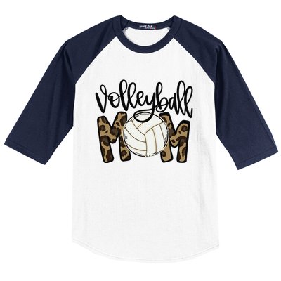 Volleyball Mom Leopard Funny Ball Mom Mother's Day Gift Baseball Sleeve Shirt