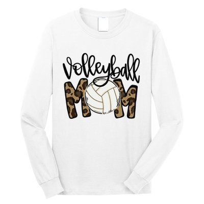 Volleyball Mom Leopard Funny Ball Mom Mother's Day Gift Long Sleeve Shirt