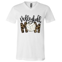 Volleyball Mom Leopard Funny Ball Mom Mother's Day Gift V-Neck T-Shirt