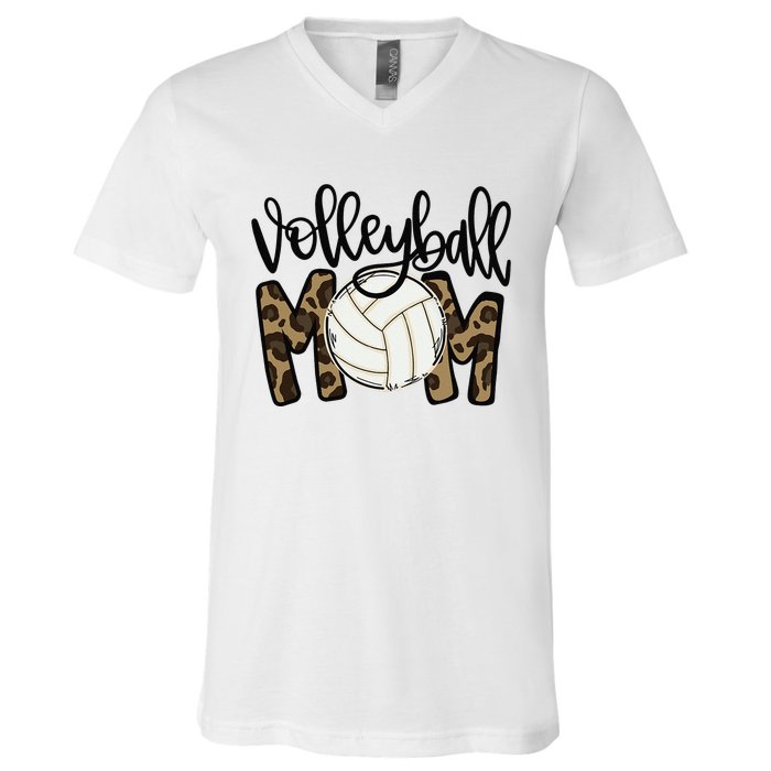 Volleyball Mom Leopard Funny Ball Mom Mother's Day Gift V-Neck T-Shirt