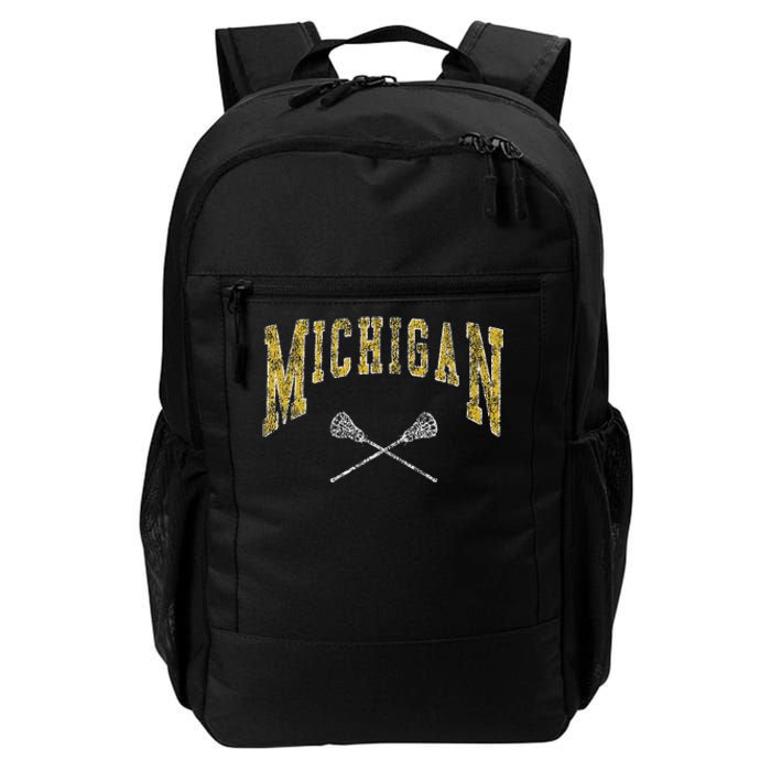 Vintage Michigan Lacrosse Distressed Lax Player Michigan Fan Daily Commute Backpack